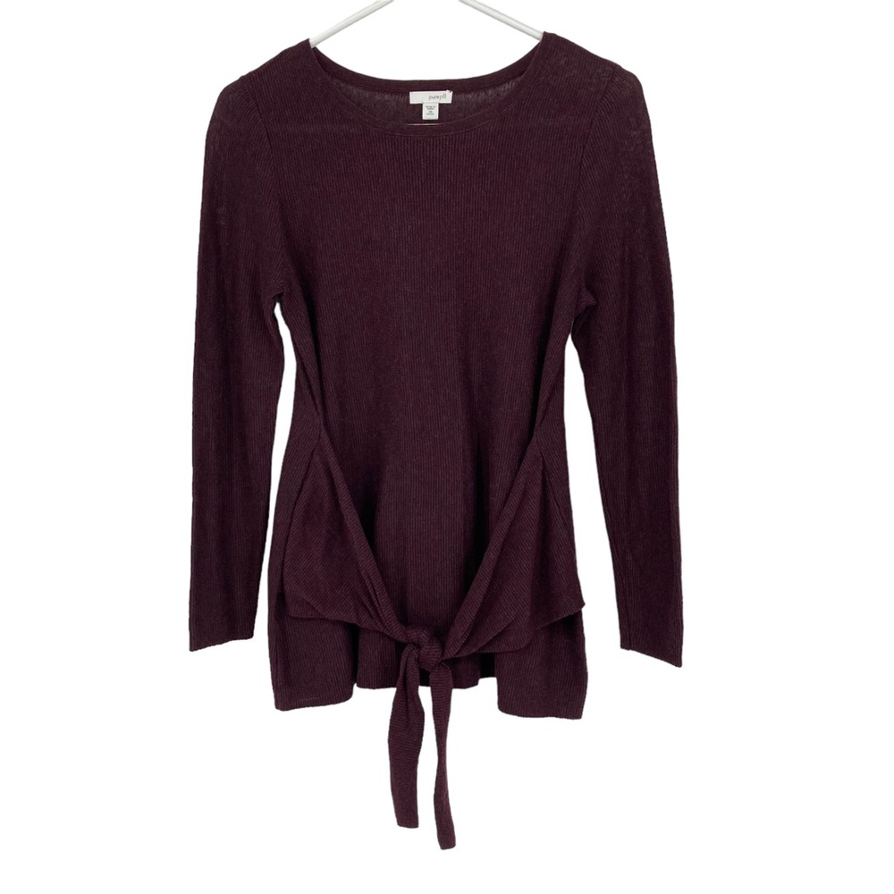*J Jill PureJill Size Petite XS Maroon/Black Long Line Knit Top with Tie Front
